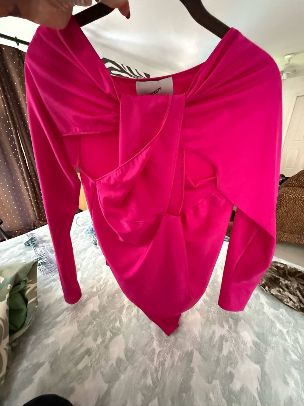 Coperni Hot Pink Draped Long Sleeve Bodysuit